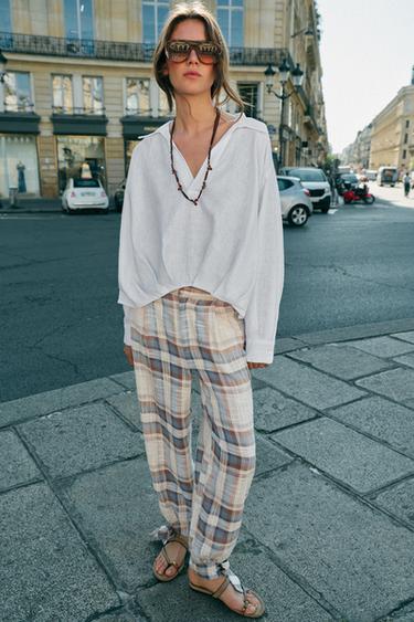 LINEN BLEND SHIRT WITH PUFF HEM - White by Zara
