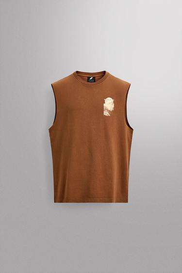 Zara CONTRASTING PRINT TANK TOP - Ocher