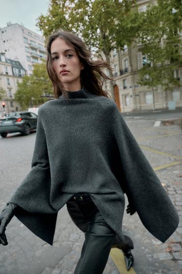 KNIT CAPE WITH HIGH NECK - Grey by Zara
