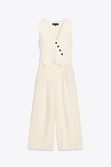 LINEN BLEND WAISTCOAT JUMPSUIT - Ecru by Zara - Image 6