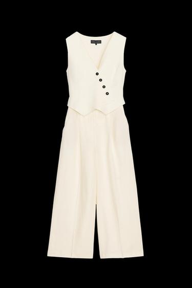 LINEN BLEND WAISTCOAT JUMPSUIT - Ecru by Zara - Image 0