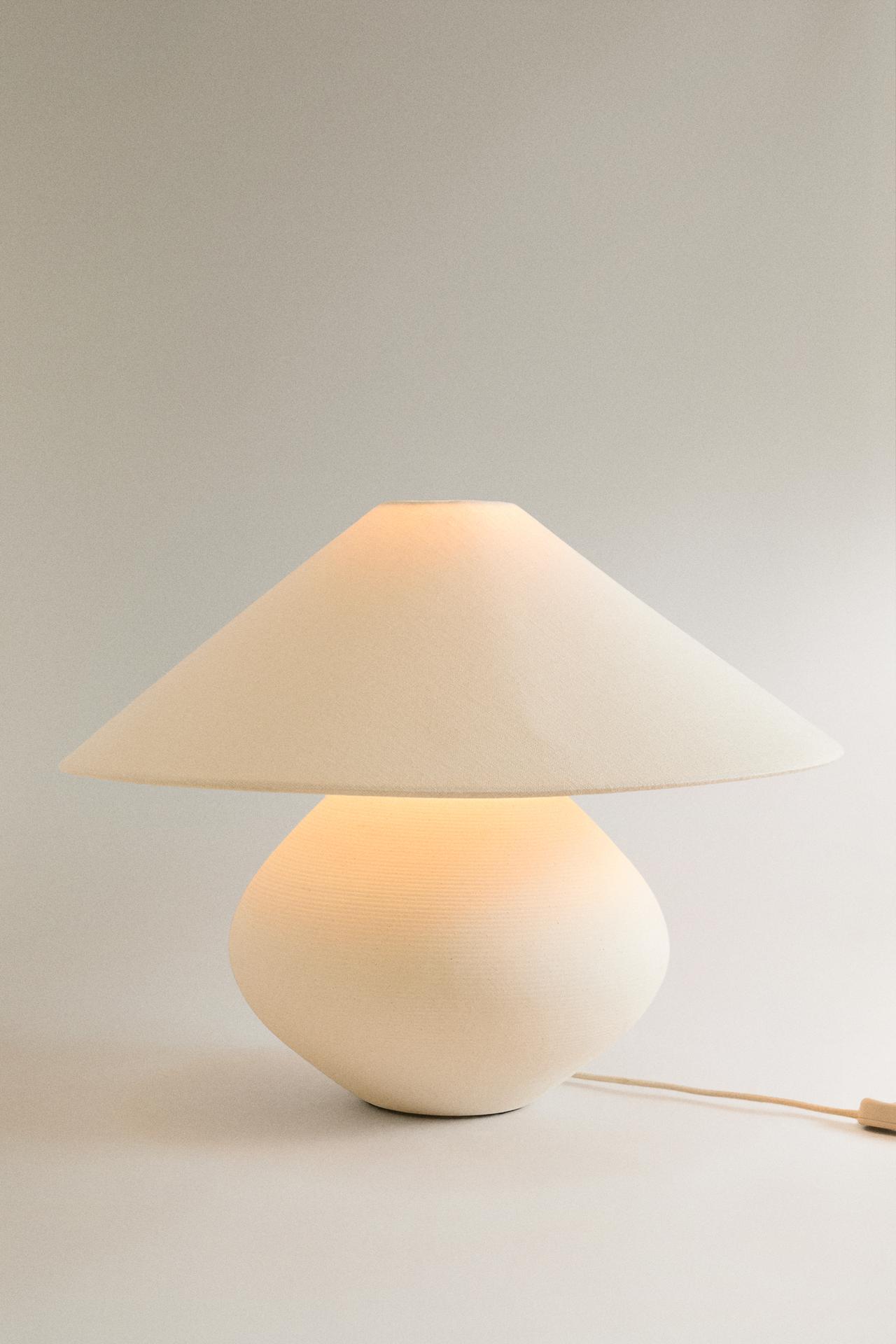 STONEWARE AND LINEN TABLE LAMP — White