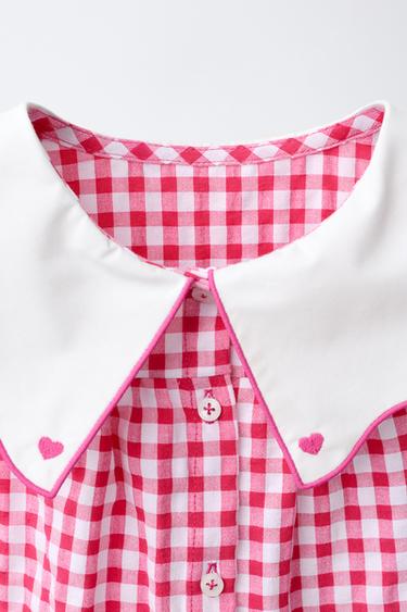 GINGHAM SHIRT WITH EMBROIDERED COLLAR - Dark pink by Zara - Image 2