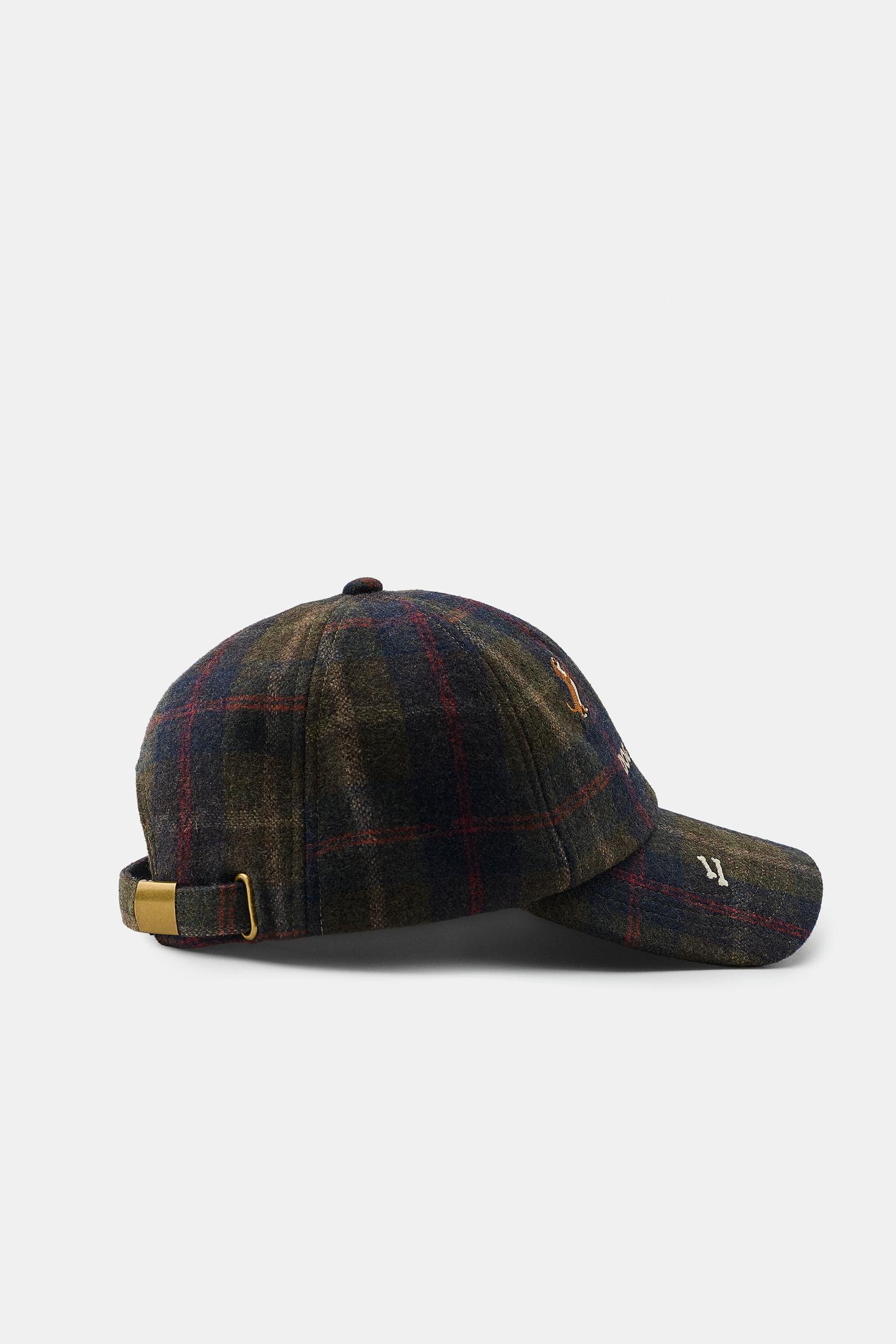 Женская кепка Zara Wool-Blend Plaid with Dog Embroidery, цвет: Зелёный — фото 3