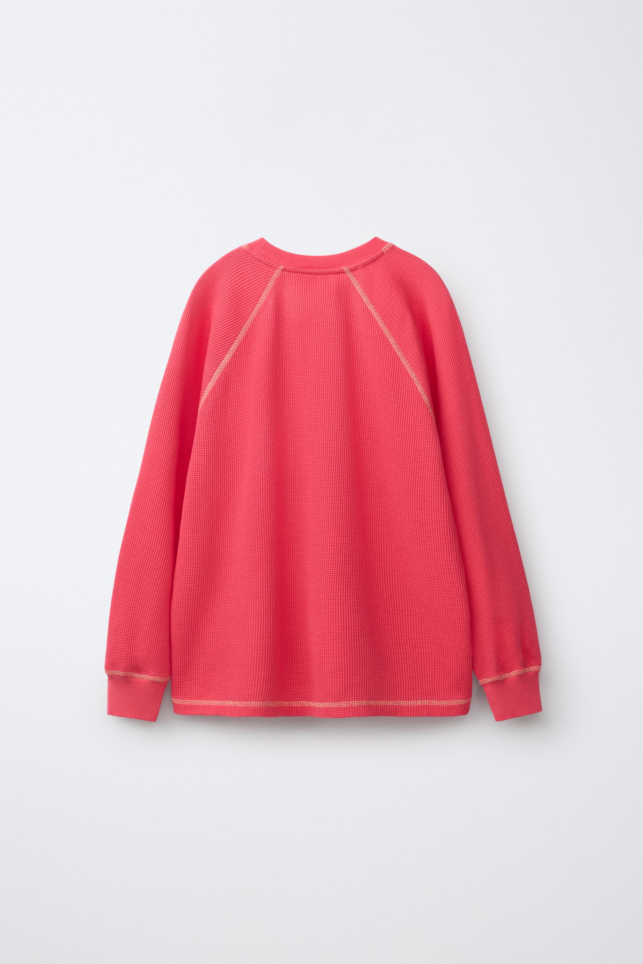 WAFFLE KNIT SLOGAN SWEATSHIRT - Red | ZARA United Kingdom