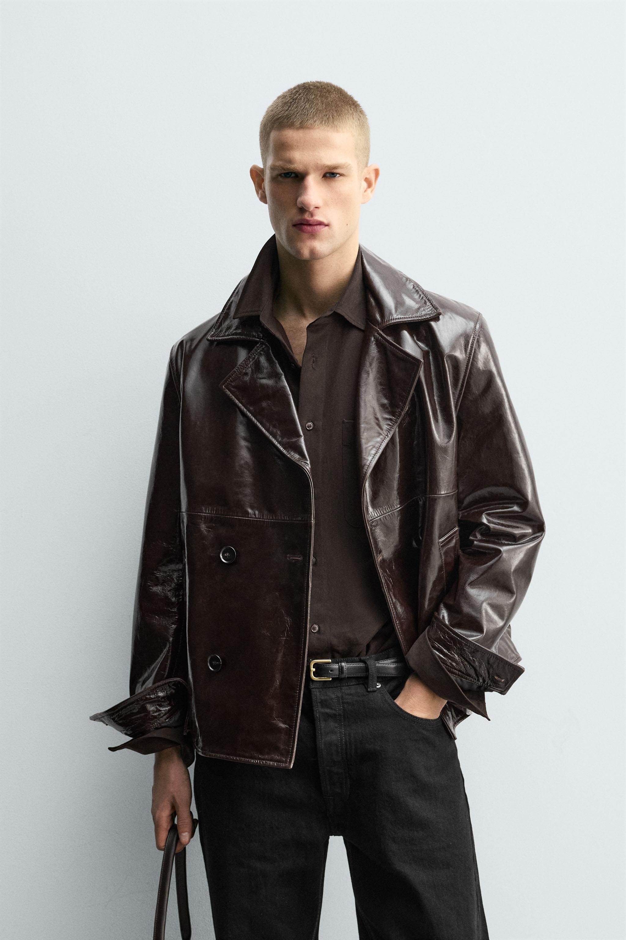 SHINY LEATHER JACKET - Dark brown | ZARA South Africa