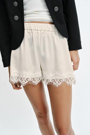 SATIN SHORTS WITH LACE - Ecru by Zara - Image 1