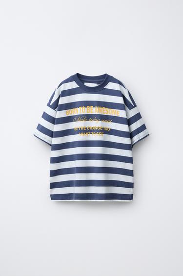 STRIPED T-SHIRT WITH SLOGAN - striped by Zara - Image 0