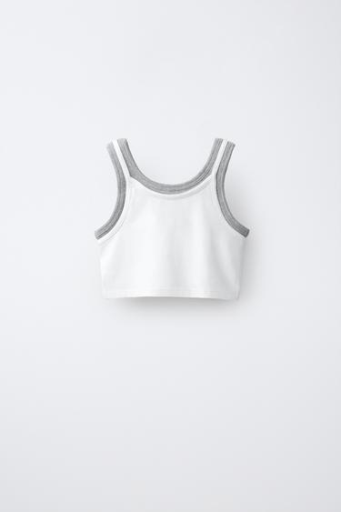 TOP DOUBLE EN CONTRASTE - Blanc de Zara - Image 1