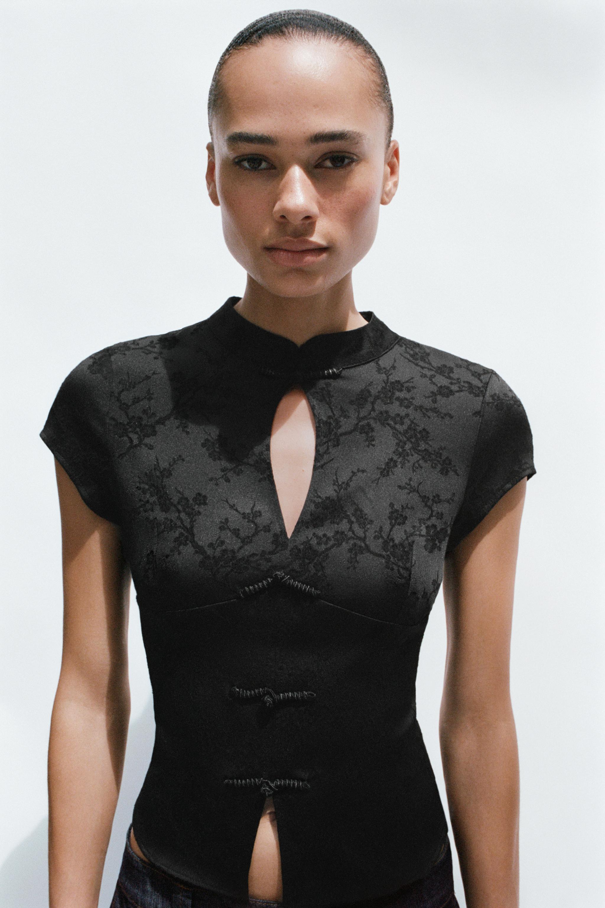 JACQUARD FROG FASTENING TOP - Black | ZARA United States