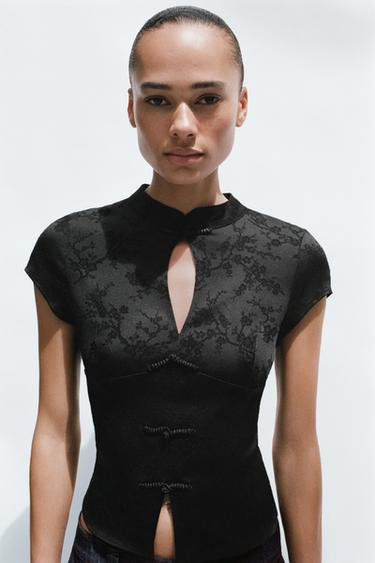 TOP JACQUARD ALAMARES - Negro de Zara - Imagen 0