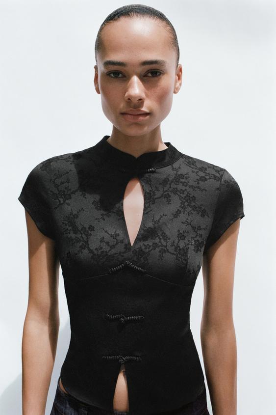 JACQUARD TOP WITH FROG FASTENING - Black by Zara - Image 0