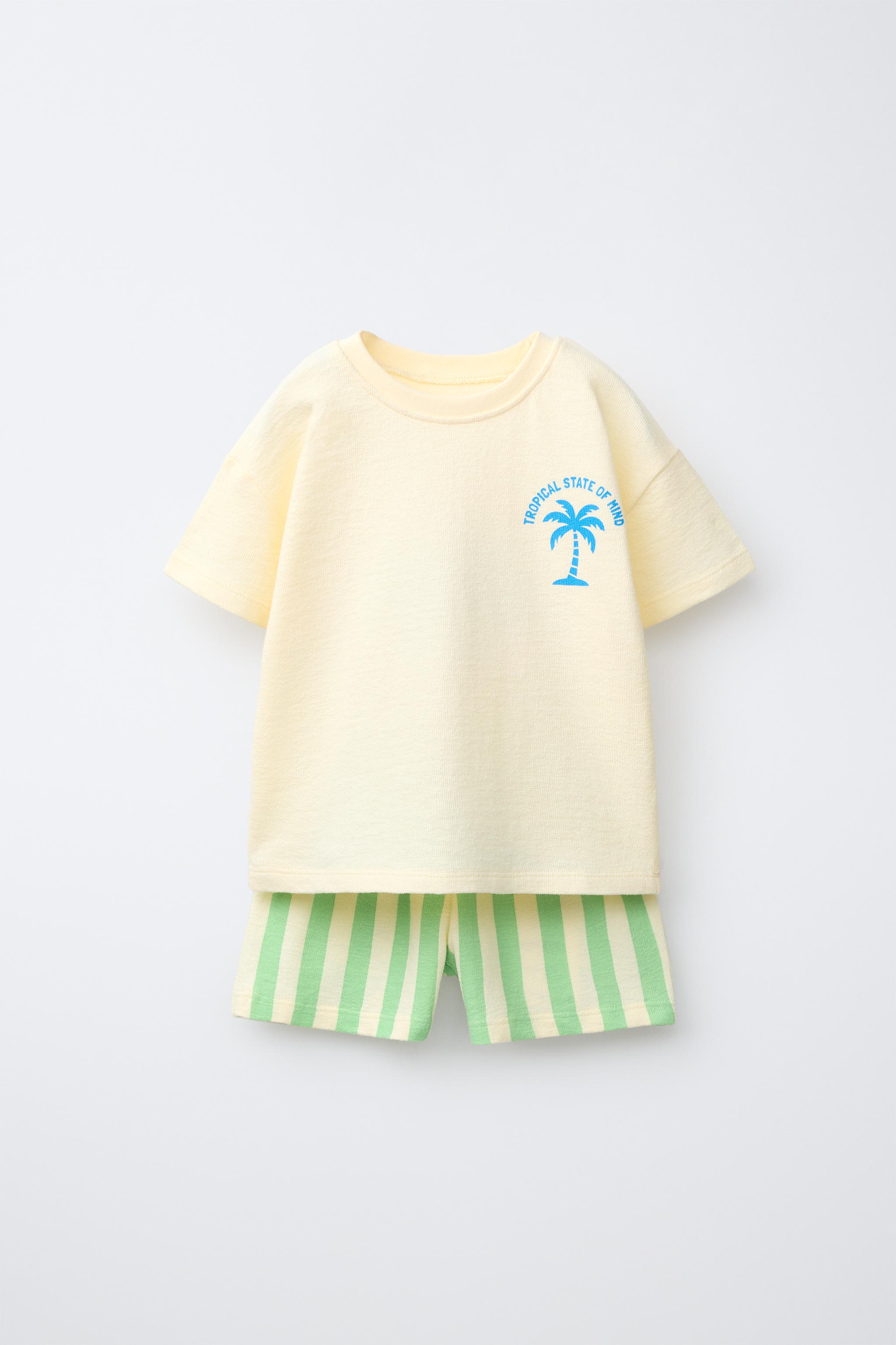 1 1/2-6 YEARS/ STRIPED PRINT PYJAMAS — Yellow