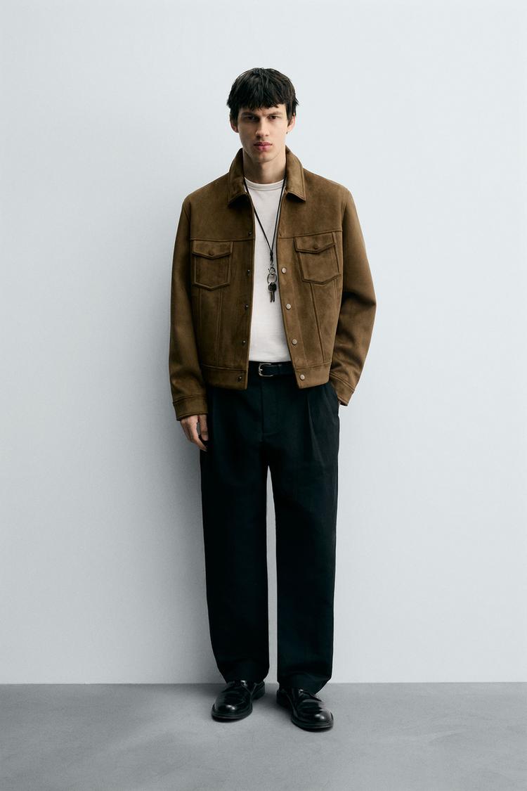 FAUX SUEDE REGULAR FIT JACKET camel ZARA India