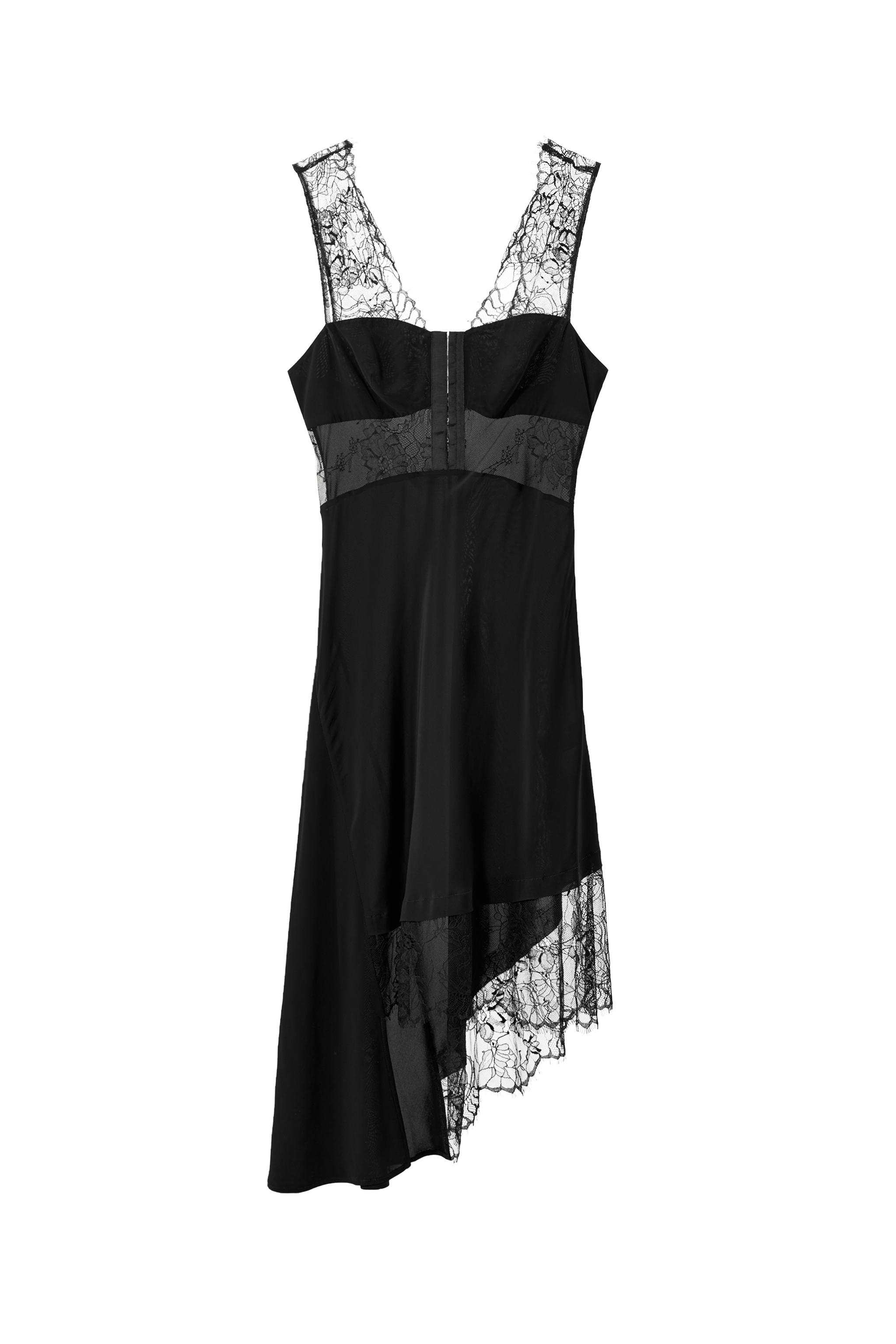 SATIN EFFECT ASYMMETRICAL LACE DRESS - Black | ZARA United States SATIN EFFECT ASYMMETRICAL LACE DRESS - Black | ZARA United States