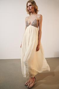 ivory dress zara LONG LACE DRESS - Ecru