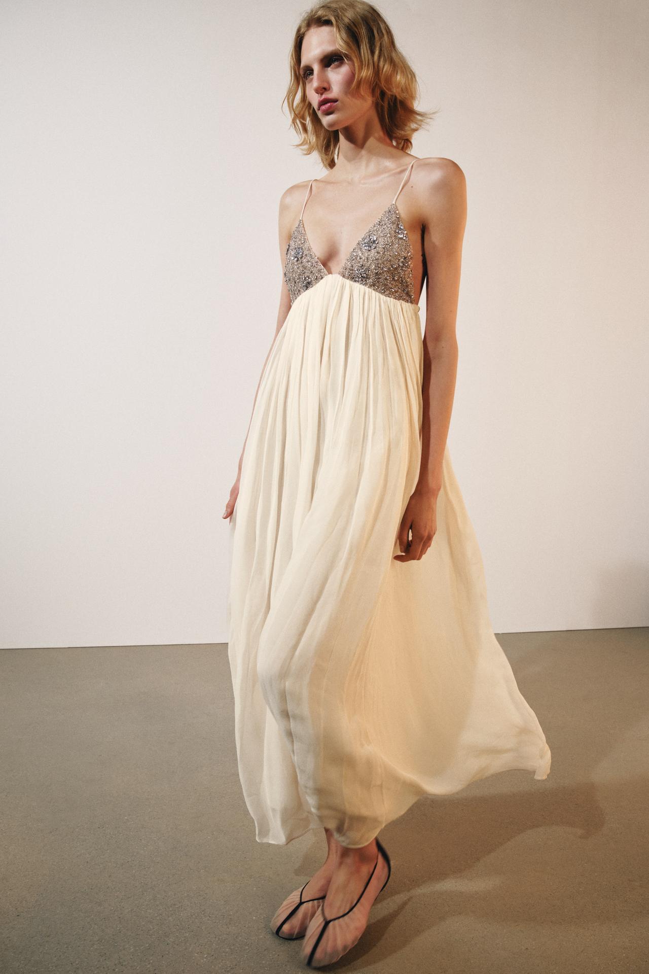 ZW COLLECTION BEADED MIDI DRESS — Ecru