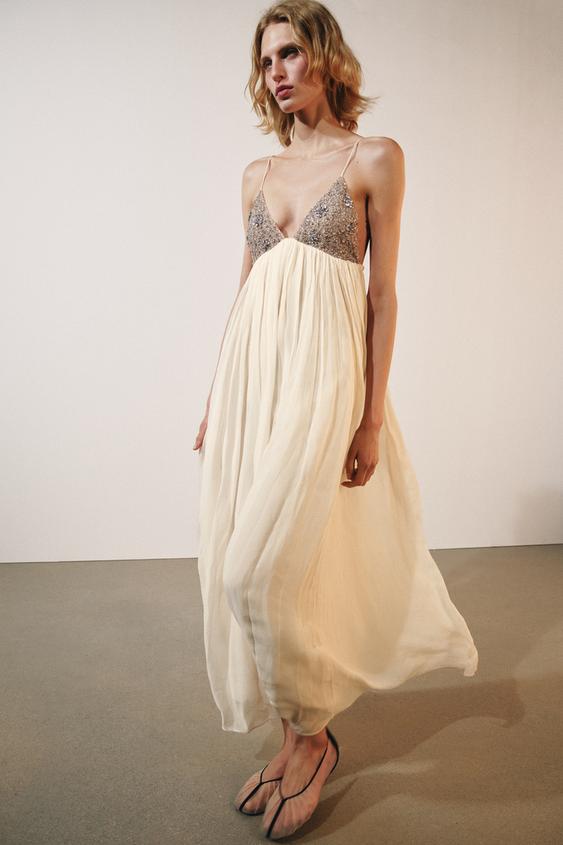 ZW COLLECTION MIDI BEADED DRESS - Ecru by Zara - Image 0