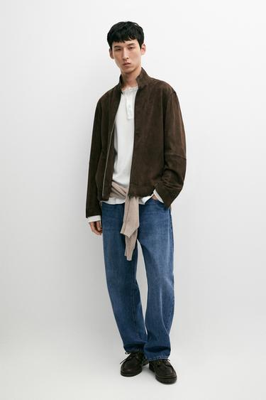 Chaqueta piel ante - Chocolate de Zara