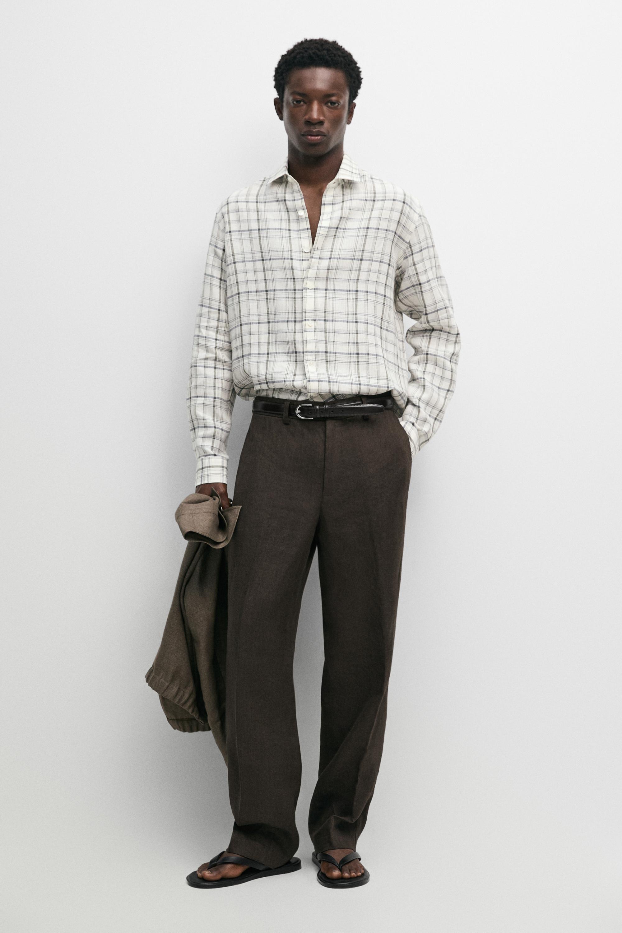 100% linen check shirt - Ecru | ZARA United States
