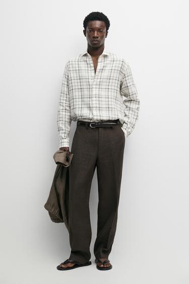 Zara 100% linen check shirt - Ecru - Image 0
