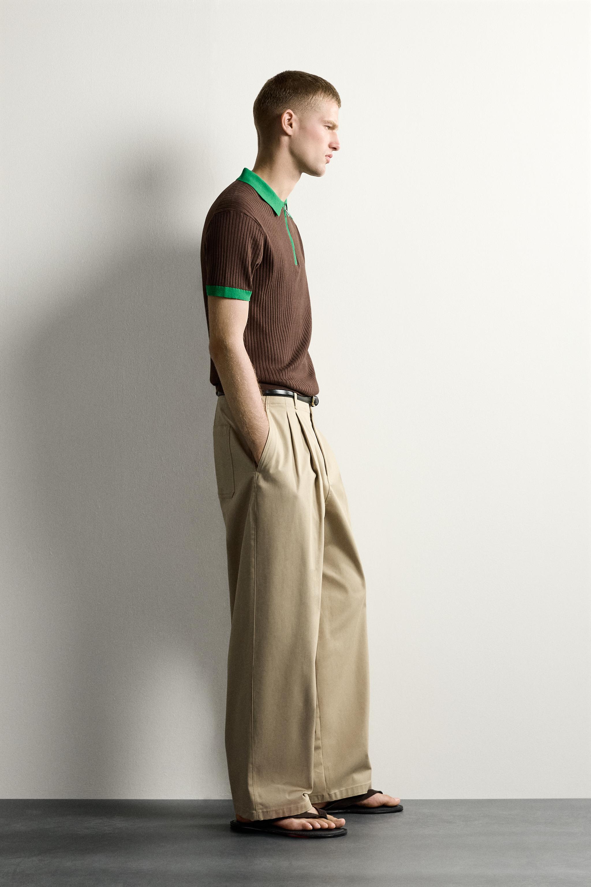 Мужские рубашки Zara COLOR BLOCK ZIP KNIT POLO SHIRT — фото 4