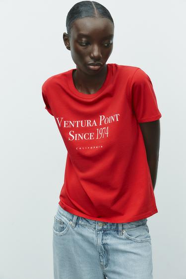 T-SHIRT WITH SLOGAN - Red by Zara