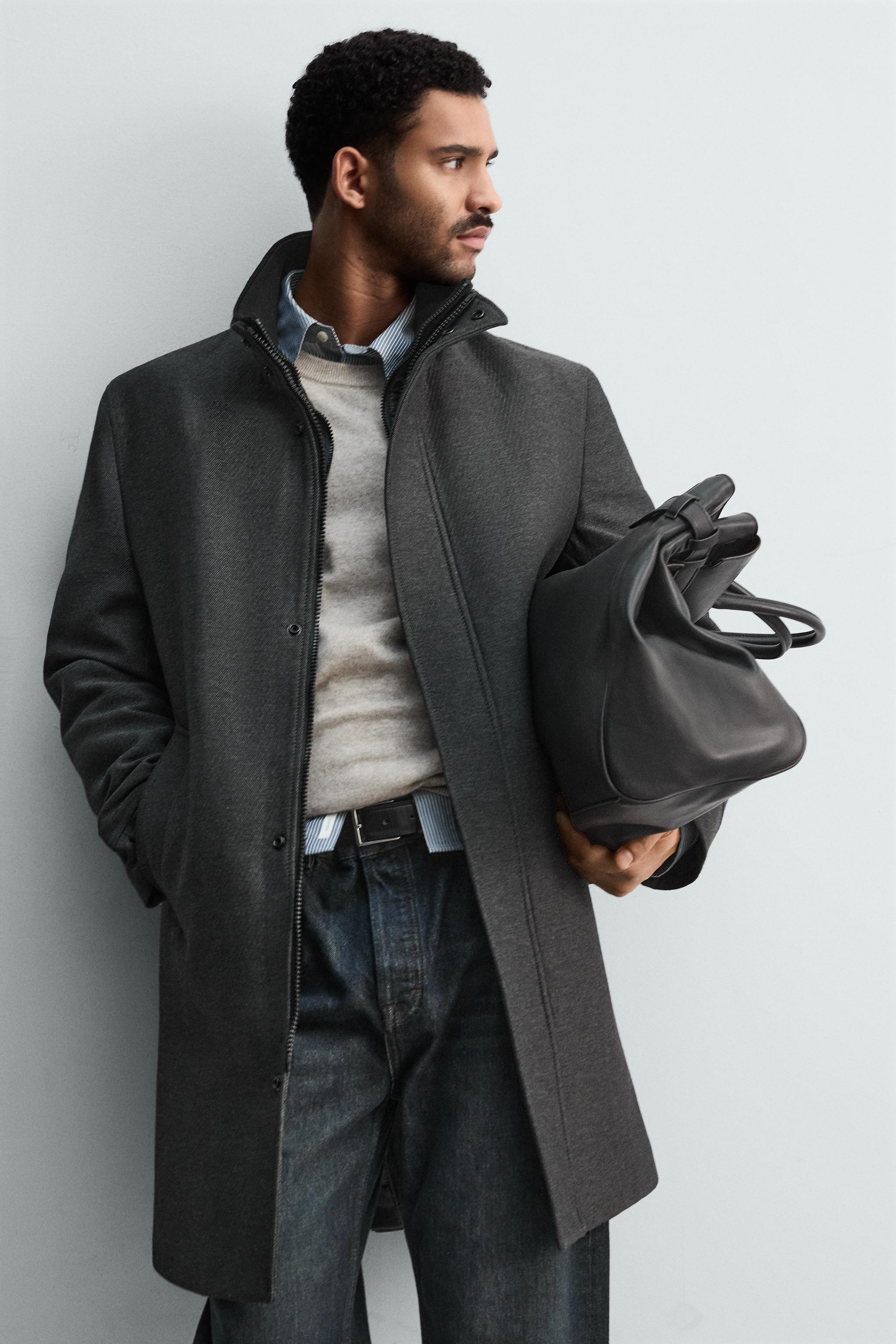 取り外し可能な襟付きコート - チャコールグレー | ZARA Japan / 日本