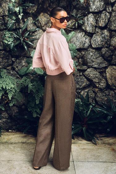 100% LINEN STRAIGHT TROUSERS - Mink by Zara