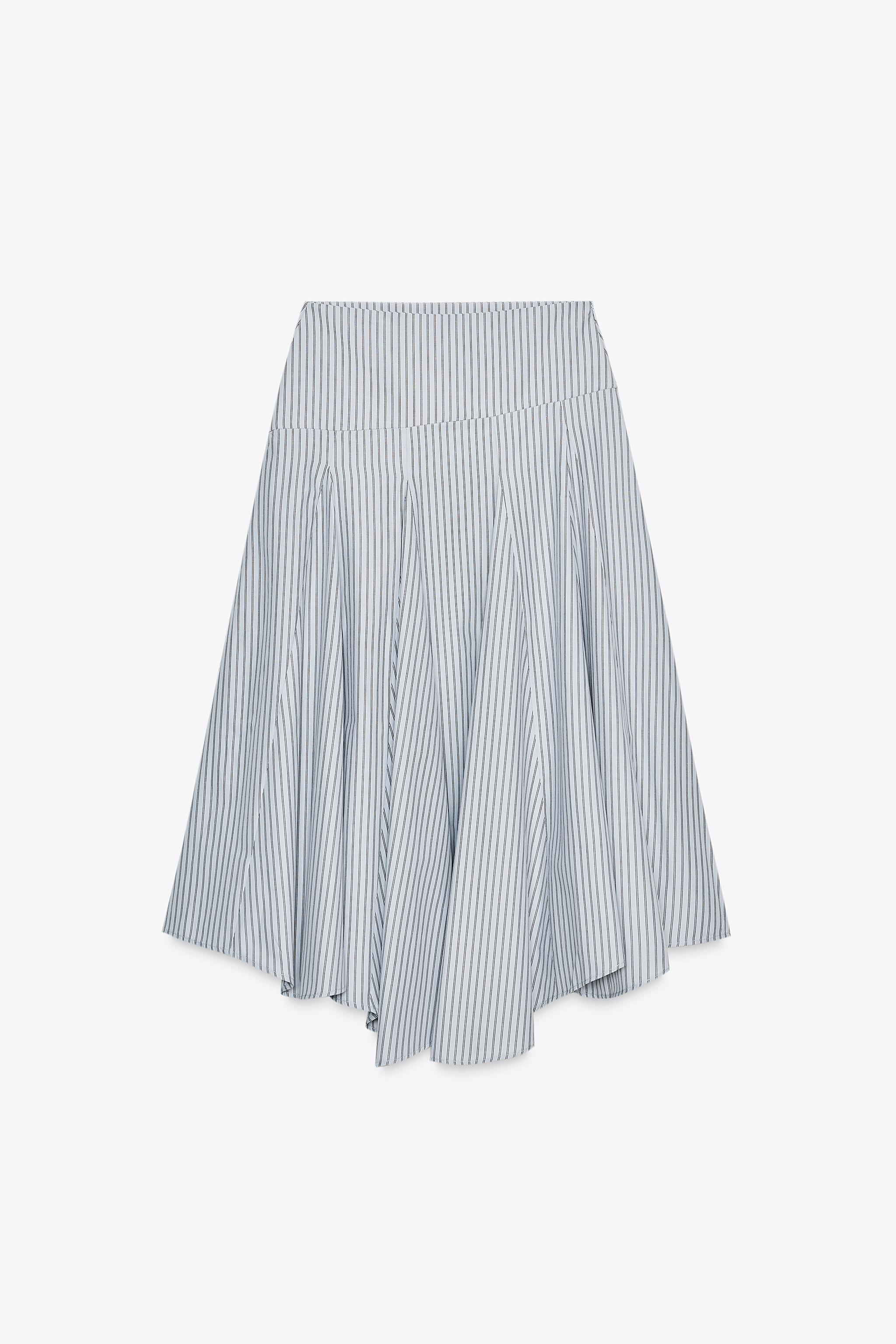 STRIPED MIDI SKIRT Blue grey ZARA United Kingdom - Main Image