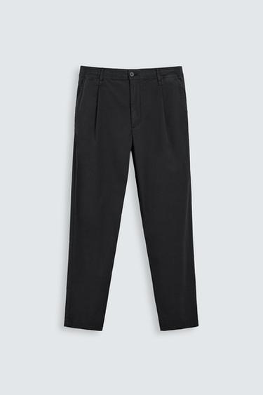 SLIM FIT POPLIN TROUSERS - Black by Zara