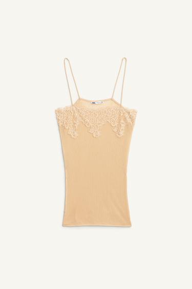 TOP MIT RIPPENMUSTER UND SPITZE – LIMITED EDITION - Hellrosa von Zara