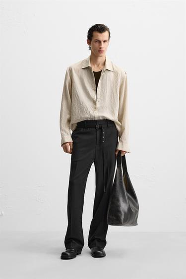 Zara FLOWY STRIPED SHIRT - Beige - Image 0