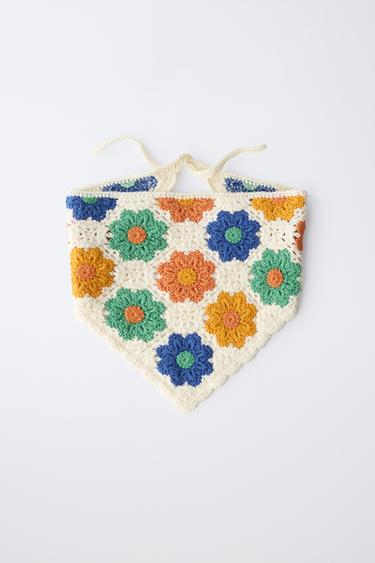 FLORAL CROCHET KNIT BANDANNA - Ecru by Zara - Image 3