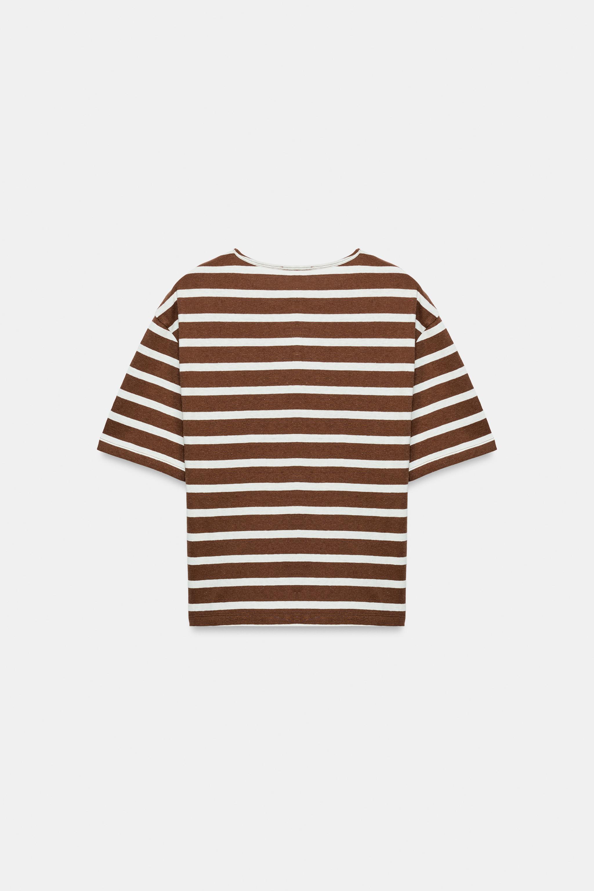 Женские футболки Zara STRIPED SHORT SLEEVE T-SHIRT — фото 7