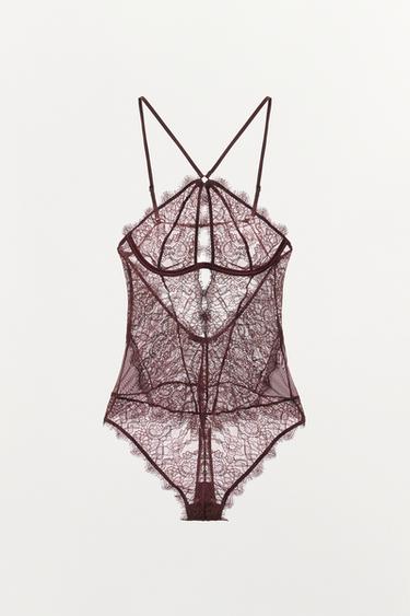 LACE HALTER BODYSUIT - Burgundy by Zara - Image 2