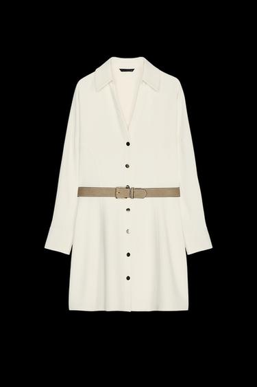 Zara BELTED CREPE MINI DRESS - Ecru - Image 0