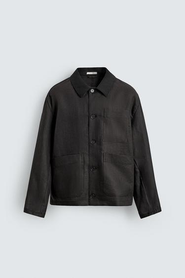 RELAXED FIT LINEN/COTTON OVERSHIRT - Black by Zara
