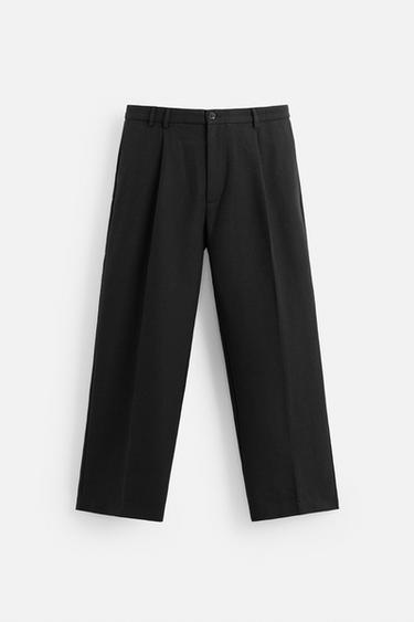 Zara PLEATED RELAXED FIT PANTS - Black