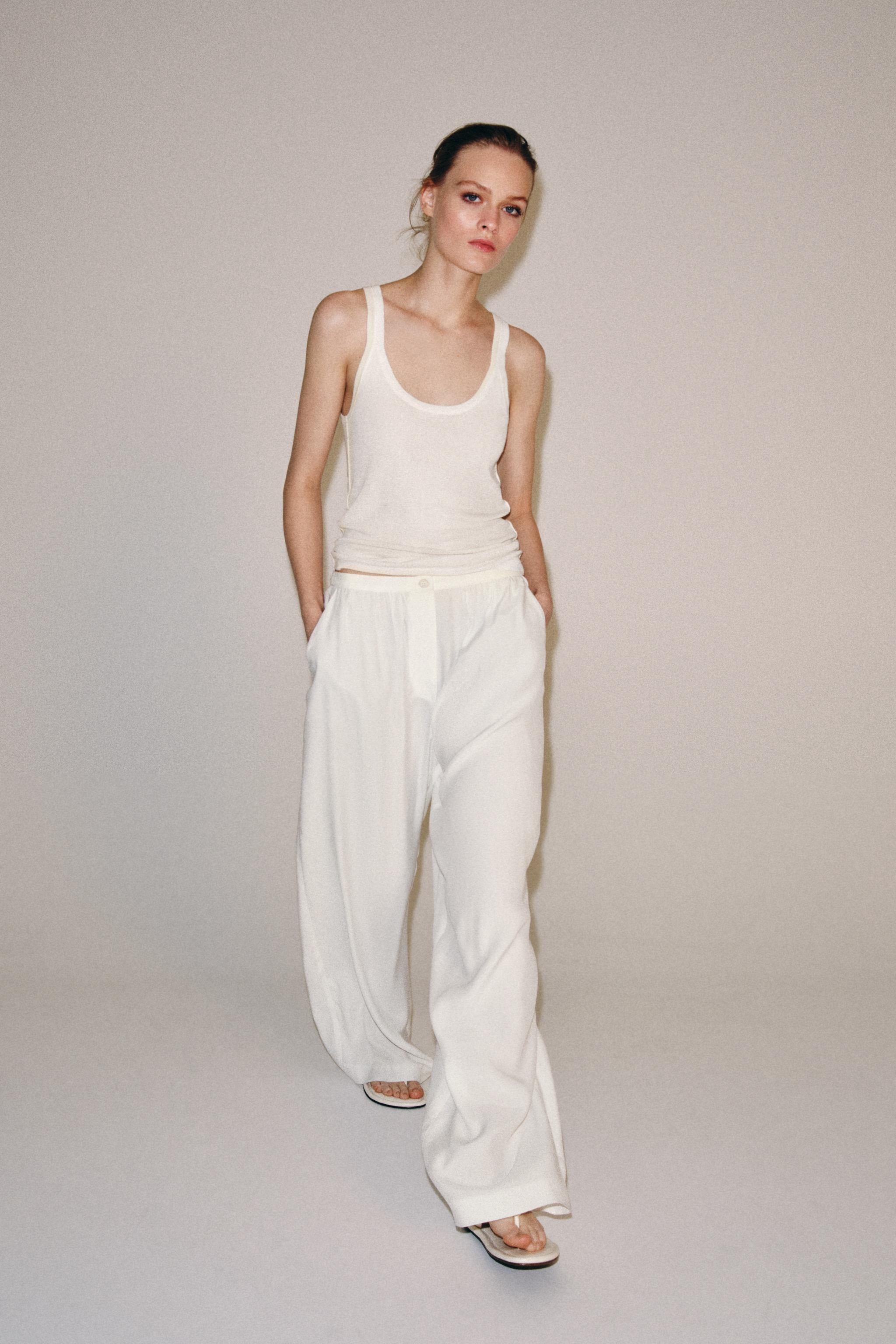 Zara ZW COLLECTION DÖKÜMLÜ PANTOLON görsel 6