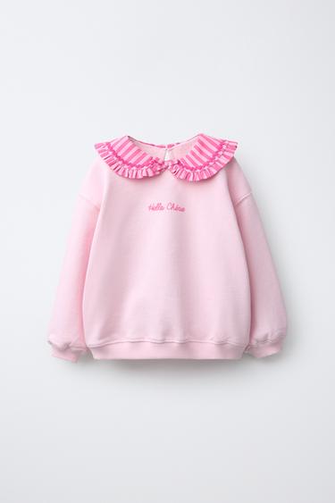 سويت شيرت بياقة بوبو متموجة - وردي فاتح الخاص بـ Zara