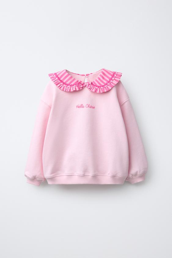 PETER PAN COLLAR SWEATSHIRT WITH RICKRACK TRIM - Light pink by Zara - Image 0