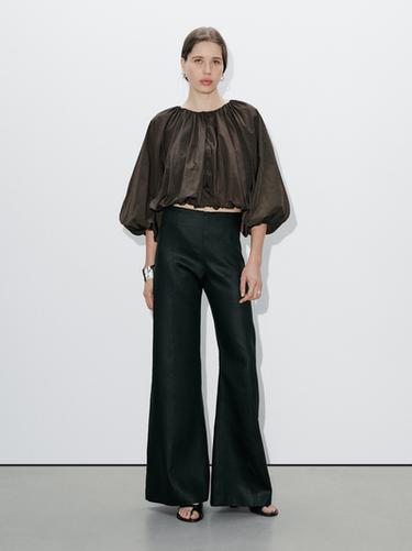 Zara Short pleated bomber jacket - Brown - Image 0