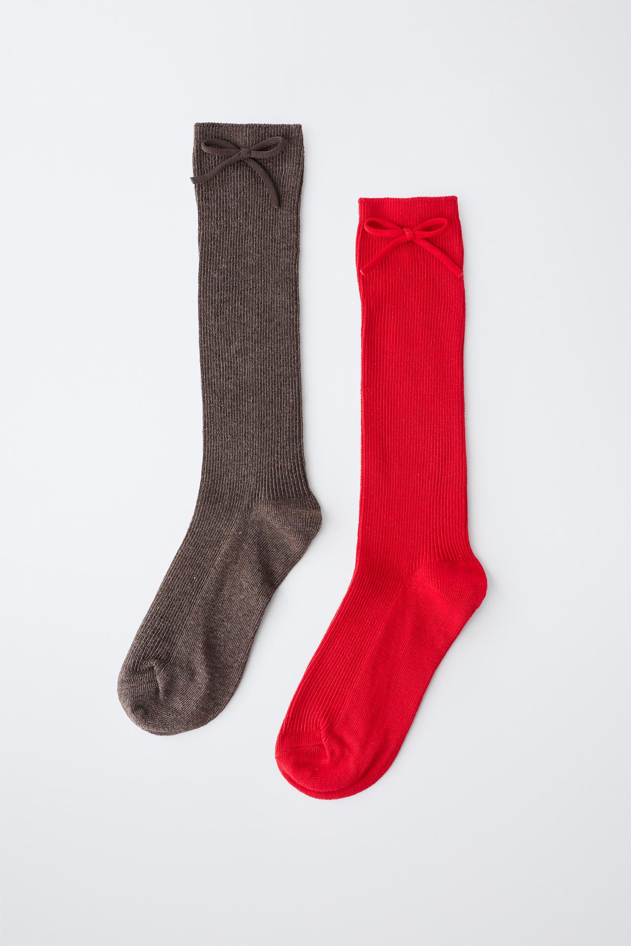 TWO-PACK BOW LONG SOCKS — Red