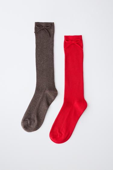 TWO-PACK BOW LONG SOCKS — Red 2