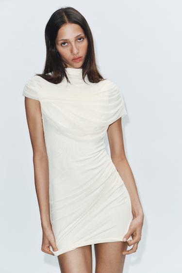 MINI DRESS WITH TULLE CAPE DETAIL - Oyster-white by Zara