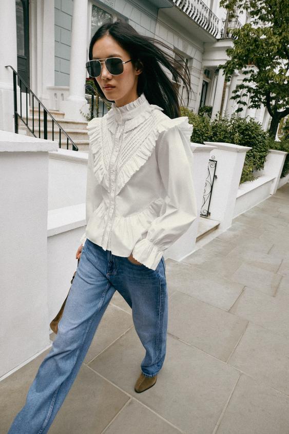 BLOUSE ROMANTIQUE À VOLANTS - Blanc de Zara - Image 1