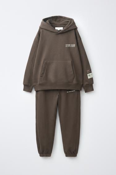 Zara HOODIE AND JOGGER PANTS SET WITH LABELS - Brown