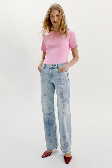 Zara Z1975 MID-RISE LONG STRAIGHT FLORAL JEANS - Mid-blue - Image 0