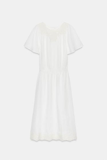 ROBE EN LIN CROCHET ZW COLLECTION - Beige clair de Zara - Image 4